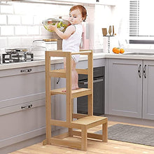 Load image into Gallery viewer, AMBIRD Toddler Step Stool, 3 Adjustable Height Kitchen Step Stool for 18-48 Months Kids, Wooden Toddler Kitchen Stool with Rail & Non-Slip Mat for Kitchen & Bathroom Sink (Natural Color)