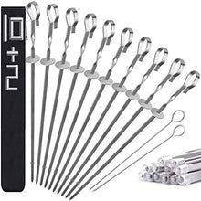 Load image into Gallery viewer, Kabob Skewers for Grilling Metal Flat BBQ Skewers 14” Long Stainless Steel Shish Kebob Skewer, Reusable Wide Grill Skewers Barbecue Sticks Set for Shish Kabob Meat Shrimp Chicken Vegetable, 10 Pack