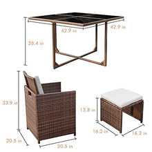 Load image into Gallery viewer, Devoko 9 Pieces Patio Dining Sets Outdoor Space Saving Rattan Chairs with Glass Table Patio Furniture Sets Cushioned Seating and Back Sectional Conversation Set (Beige)