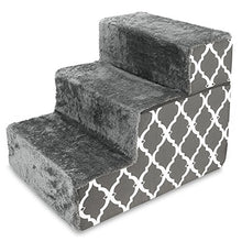Load image into Gallery viewer, Best Pet Supplies Foldable Foam Pet Steps for Small Dogs and Cats, Portable Ramp Stairs for Couch, Sofa, and High Bed Climbing, Non-Slip Balanced Indoor Step Support, Paw Safe - Gray Lattice, 3-Step