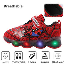 Load image into Gallery viewer, Szsppinnshp Kids Spiderman LED Light Up Shoes Baby Boys Girls Breathable Fashion Flashing Sneaker Athletic Running Shoe Toddler First Walking Sneaker Red