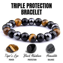 Load image into Gallery viewer, Triple Protection Bracelet - For Protection - Bring Luck And Prosperity - Hematite - Black Obsidian - Tiger Eye - Stone Bracelets