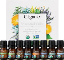 Load image into Gallery viewer, Cliganic USDA Organic Aromatherapy Essential Oils Holiday Gift Set (Top 8), 100% Pure Natural - Peppermint, Lavender, Eucalyptus, Tea Tree, Lemongrass, Rosemary, Frankincense & Orange