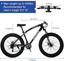 Load image into Gallery viewer, PanAme 26 inch Fat Tire Mountain Bike, High-Carbon Steel Frame, 21-Speed, Disc Brake and Shock Absorber Fork, Black
