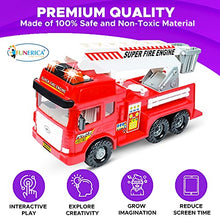 Load image into Gallery viewer, Toy Fire Truck with Lights and Sounds - 4 Sirens - Big Folding Ladder - Powerful Friction Wheels - Large Red Play Fire Engine Firetruck for Kids Toddlers Boys & Girls - Bonus: 5 Toy Figures