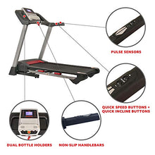 Load image into Gallery viewer, Sunny Health & Fitness Electric Folding Treadmill with LCD and Pulse Monitor, 265 LB Max Weight, Tablet Holder, Bluetooth Speakers and USB Charging - SF-T7917,Black