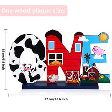 Load image into Gallery viewer, Farm Animal 1st Birthday Party Table Decoration, One Table Topper Letter Sign Wood Farm Barnyard First Birthday Milestone Baby Shower Decoration Barn Photo Props Centerpiece Grass Children Newborn