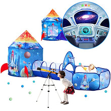 Load image into Gallery viewer, PigPigPen 3pc Kids Play Tent for Boys with Ball Pit, Crawl Tunnel, Rocket Ship Tents for Toddlers, Baby Space World Playhouse Toys, Boys Indoor& Outdoor Play House, Perfect Kid’s Gifts