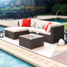 Load image into Gallery viewer, Devoko 5 Pieces Patio Furniture Sets All-Weather Outdoor Sectional Sofa Manual Weaving Wicker Rattan Patio Conversation Set with Cushion and Glass Table (Beige)