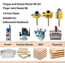 Load image into Gallery viewer, Tongue and Groove Router Bit with Finger Joint Router Bit, 3PCS Shank Carbide Tool Set (1/4inch Shank)