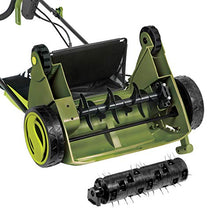 Load image into Gallery viewer, Sun Joe AJ801E 12-Amp 13-Inch Electric Dethatcher and Scarifier w/Removeable 8-Gallon Collection Bag, 5-Position Height Adjustment, Airboost Technology Increases Lawn Health, 13 inch, Green