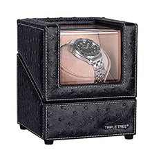 Load image into Gallery viewer, TRIPLE TREE Single Watch Winder Newly Upgraded, with Flexible Plush Pillow, in Wood Shell and Black Leather, Japanese Motor, 4 Rotation Mode Setting, Fit Lady and Man Automatic Watches