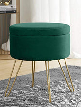 Load image into Gallery viewer, Ornavo Home Modern Round Velvet Storage Ottoman Foot Rest Stool/Seat with Gold Metal Legs & Tray Top Coffee Table - Emerald Green