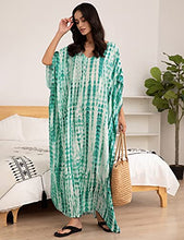Load image into Gallery viewer, Bsubseach Women Kaftan Dresses Half Sleeve Plus Size Bathing Suit Cover Ups Tie Dye Lake Blue Caftan Dresses