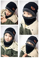 Load image into Gallery viewer, XYIYI Kids Winter Knit Hat and Scarf Set, 2Pcs Warm Fleece Lining Beanie Cap and Scarf for 5-14 Year Old Boys Girls (Black)