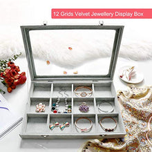 Load image into Gallery viewer, Wuligirl Ice Velvet Clear Lid 12 Grid Jewelry Organizer Box Tray Display Case Storage Bracelets Rings Earrings(12 Grid)