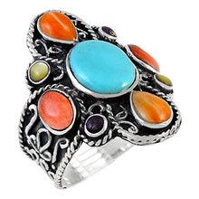 Load image into Gallery viewer, Turquoise Ring Sterling Silver 925 Genuine Gemstones Size 6 to 11 (Multi-Gemstones, 7)