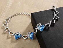 Load image into Gallery viewer, Leafael Infinity Love Silvertone with Light Sapphire Blue Crystal March December Birthstone Women's Gifts Heart Bracelet, 7" with 2" Extender