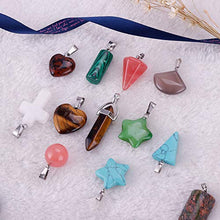 Load image into Gallery viewer, Mix Random 60pcs Natural Stone Pendants Charms Heart Jade Turquoise Quartz Chakra Stone Beads Necklace Jewelry Findings Gemstone with Leather Cord