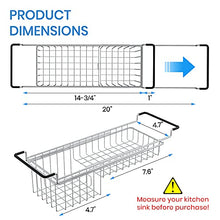 Load image into Gallery viewer, Sink Caddy Sponge Holder Kitchen Sink Organizer Sponge Caddy Farmhouse Sink Accessories Rag Detergent Brush Dishwashing Liquid Rack Expandable 14-3/4" to 20" Stainless Steel