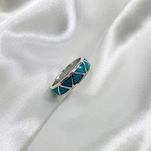 Load image into Gallery viewer, Southwestern Style Turquoise Gemstone Wedding Band Sterling Silver Unisex Ring Size 9
