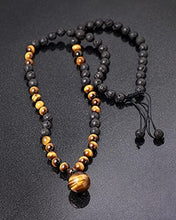 Load image into Gallery viewer, Jewever Lava Rock with Tiger Eye Pendant Long Necklace for Women Men Healing Crystals Essential Oils Diffuser Natural Stone Reiki Energy Balancing