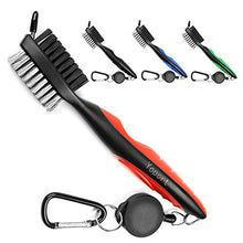 Load image into Gallery viewer, Yoport Golf Club Brush and Club Groove Cleaner 2 Ft Retractable Zip-line Aluminum Carabiner, Lightweight and Stylish, Ergonomic Design, Easily Attaches to Golf Bag(Red), red+Black