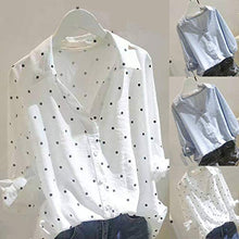 Load image into Gallery viewer, Long Sleeve Tee Blouse for Women,Amiley Womens Linen Dot Print Button-Down Long Sleeve T Shirts Tops Ladies Lapel Blouses (Small, White)