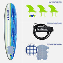 Load image into Gallery viewer, Wavestorm Classic Soft Top Foam 8ft Surfboard | Surfboard for Beginners and All Surfing Levels | Complete Board Set Including Accessories | Leash and Fins, Blue Brushed