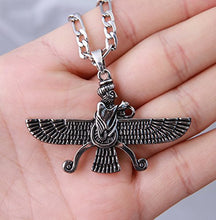 Load image into Gallery viewer, Asoodehdelan Large Double Sided Antique Silver Pt Farvahar Necklace Iranian Gift Persian Iran Faravahar Chain (24" Chain)