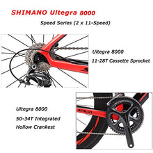 Load image into Gallery viewer, SAVADECK Phantom 2.0 Carbon Fiber Road Bike 700C Racing Bicycle with Ultegra 8000 22 Speed Group Set, 25C Tire and Fizik Saddle (Black Orange,54cm)