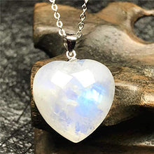Load image into Gallery viewer, Top Natural Rainbow Moonstone Crystal Pendant Necklace, Heart Moonstone Jewelry For Woman Man 18x8mm Beads Sterling Silver Chains Oval Stone AAAAA