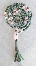 Load image into Gallery viewer, Energized Natural 108 Moss Agate Mala Beads Necklace, 8 mm Bracelet, Dark Green Moss Agate, Mala Bead, Stretch Bracelet, Heart Chakra, Hand Knotted Wrap Mala (Knotted Moss Agate & Rose Quartz Mala)