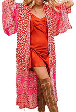 Load image into Gallery viewer, Kimono Cardigan for Women Summer Floral Cover Ups Open Front Chiffon Loose Casual Red 3X-Large