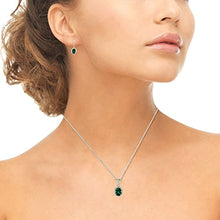 Load image into Gallery viewer, Sterling Silver Simulated Emerald & White Topaz Oval Halo Necklace & Leverback Earrings Set