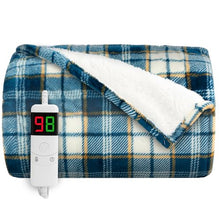 Load image into Gallery viewer, OCTROT Heated Blanket Electric Throw, Heating Blanket with 10 Heating Levels & 8 Hours Auto Off, Thick Soft Fuzzy Heat Blanket Sherpa Flannel Plush Checkered Plaid Blanket for Couch, 50x60 inch Blue