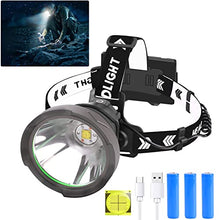 Load image into Gallery viewer, Led Rechargeable Headlamp, 10000 Lumens Super Bright LED Work Headlight Zoomable,Adjustable,8 Modes,Waterproof USB Rechargeable Head Lamp for Hiking, Running, Fishing, Camping