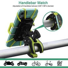 Load image into Gallery viewer, ihens5 Bike Phone Mount, Motorcycle & Mountain Bike Handlebar Phone Mount Bicycle Golf Cart Stroller Cell Phone Holder with Rubber Strap 360 Degrees Rotate for iPhone X 8 7 6 6s Plus Samsung (Green)