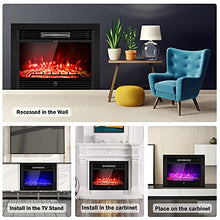 Load image into Gallery viewer, COSTWAY Electric Fireplace 28.5-Inch Wide, 750W/1500W Wall Recessed and Freestanding Fireplace with 3 Flame Colors, 5 Brightness Settings, 8 H Timer, Remote Control, Fireplace Heater for Indoor Use