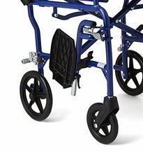 Load image into Gallery viewer, Medline Ultralight Transport Wheelchair with 19” Wide Seat, Folding Transport Chair with Permanent Desk-Length Arms, Blue Frame