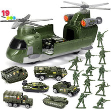 Load image into Gallery viewer, JOYIN Military Transport Cargo Airplane Car Toy Play Set Including Friction Powered Helicopter with Light, 6 Die-Cast Military Cars & 12 Army Men Figures for Over 3 Years Old Boys and Girls