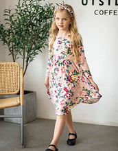 Load image into Gallery viewer, Arshiner Girls Long Sleeve Floral Print Round Neck Loose Casual Elastic Waist High Low Dress Pink 8-9 Years