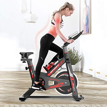 Load image into Gallery viewer, Indoor Cycling Bike Stationary, Quiet Smooth Belt Drive System Flywheel Exercise Bike with Heart Rate, LCD Monitor, Adjustable Seat and Handlebars & Base for Home Workout (Black)