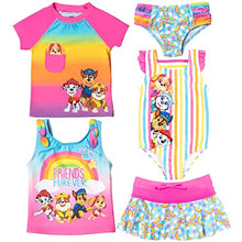Load image into Gallery viewer, Paw Patrol Marshall Rubble Chase Big Girls 5 Piece Swimsuit Set: One-Piece Swimsuit Swim Rash Guard Tankini Top Bottom Skort Rainbow 8