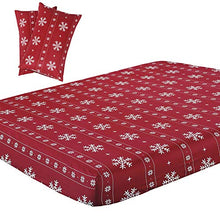 Load image into Gallery viewer, Vaulia Soft Microfiber Sheets, Red and White Color Snowflake King Size 3-Piece Set (1 Fitted Sheet, 2 Pillowcases)