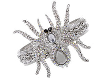 Load image into Gallery viewer, Alilang Women's Silvery Toned Clear Rhinestones White Spider Textured Halloween Bangle Bracelet