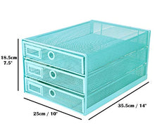 Load image into Gallery viewer, Exerz Desk Organizer Wire Mesh 3 Tier Sliding Drawers Paper Sorter/Multifunctional/Premium Solid Construction for Letters, Documents, Mail, Files, Paper, Kids' Art Supplies (Turquoise/Blue/Teal)