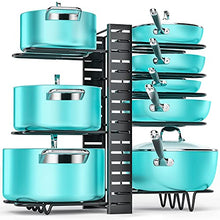 Load image into Gallery viewer, Pan Organizer Rack for Cabinet, Pot and Pan Organizer for Cabinet with 3 DIY Methods, Adjustable Pan Pot Rack with 8 Tiers, Heavy Duty Pot Organizer Deep U-shaped Design with Obstructed Slip Layer