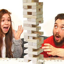 Load image into Gallery viewer, Juegoal 54 Pieces Giant Tumble Tower Blocks Game Giant Wood Stacking Game with 1 Dice Set Canvas Bag for Adult, Kids, Family