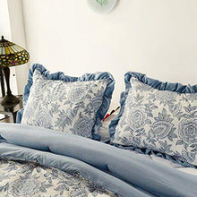 Load image into Gallery viewer, KASENTEX All Season Quilted Comforter Set Chic Modern Printed Pattern Down Alternative Fill 3-Piece with Stylish Boarder Trim Design(Floral Blue, King + 2 King Shams)